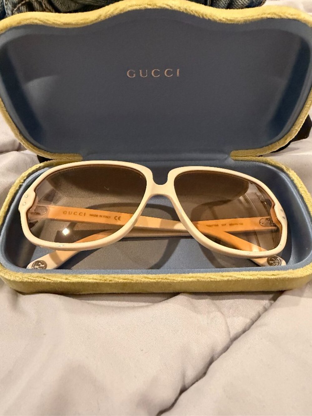 Gucci GG0778S 007 Ivory Oversized Sunglasses Amber Yellow Lenses NWT